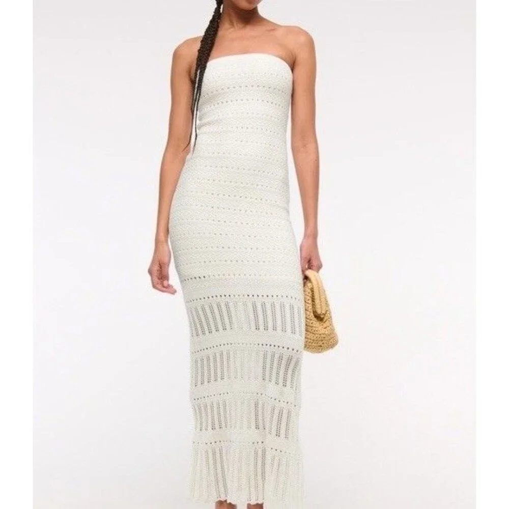Abercrombie & Fitch Strapless Crochet Style Maxi Dress Cream Size Medium NWT